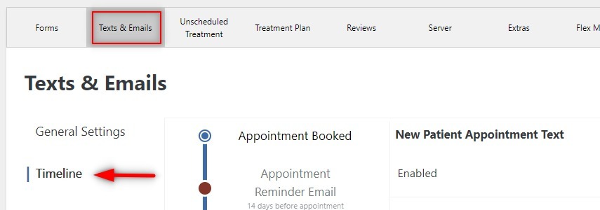 Appointment Booked screenshot with texts and emails tabs opened